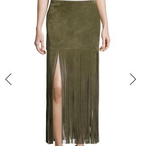 THEPERFEXT Mimi suede fringe skirt army green